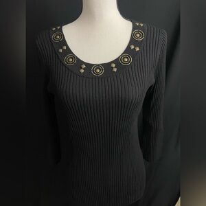 Vintage RQT Black Long Sleeve Top with Gold Detailing
